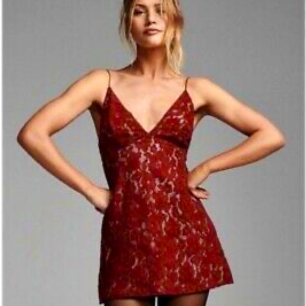 New Free People Dangerous Love 8 & 10 Red Lace Mini Dress
